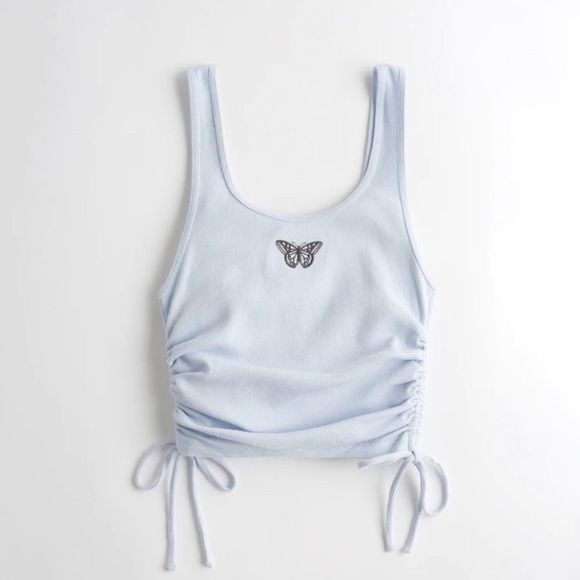 4/$20 ⭐️ Hollister • Butterfly Baby Blue Must Have Side Cinch Tank - Picture 1 of 11